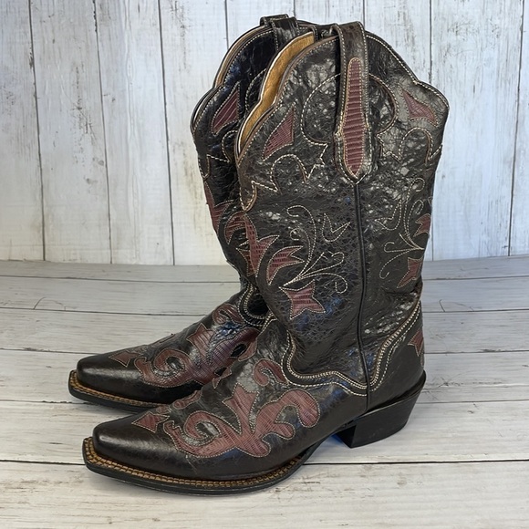JB Dillion Brown Goatskin Embellished Snip Toe Western Boot - Picture 2 of 16